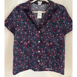 NWT J Crew Womens Floral Short Sleeve Button Up Pajama Top Cottagecore Boho M